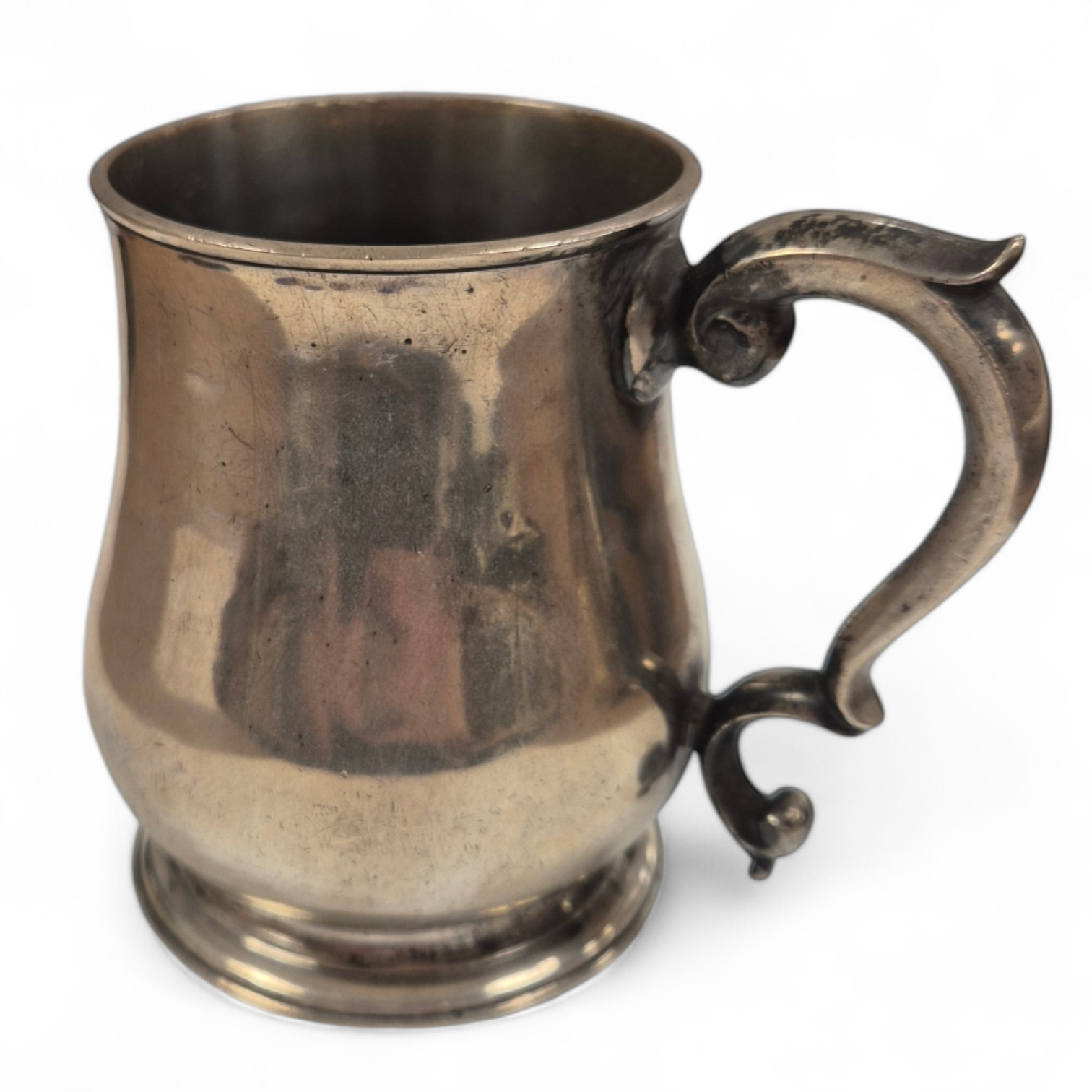 A George V silver baluster mug, Goldsmiths & Silversmiths Co Ltd, London, 1917, height 92mm, 8.8oz. Condition - poor to fair